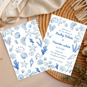 Summer Seashells Frame Beach Wedding Blue  Einladung