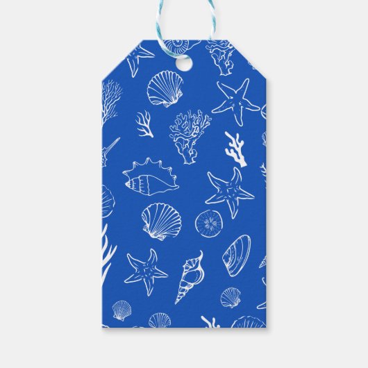 Summer Seashells Frame Beach Wedding Blue Geschenkanhänger (Vorderseite)