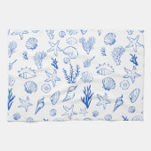 Summer Seashells Frame Beach Wedding Blue  Geschirrtuch (Horizontal)