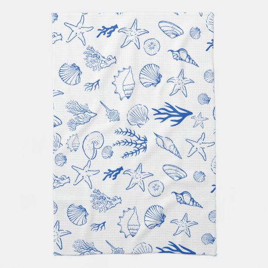 Summer Seashells Frame Beach Wedding Blue Geschirrtuch (Vertikal)