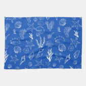 Summer Seashells Frame Beach Wedding Blue  Geschirrtuch (Horizontal)