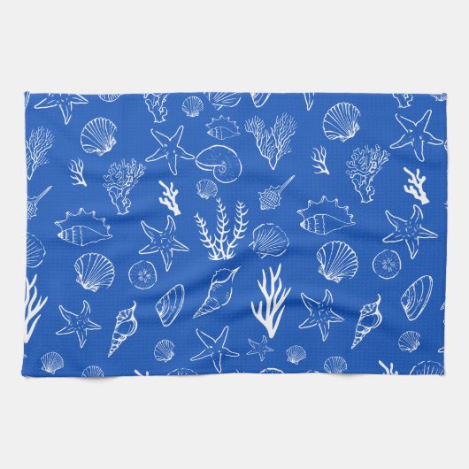 Summer Seashells Frame Beach Wedding Blue Geschirrtuch (Horizontal)