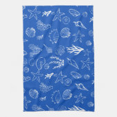Summer Seashells Frame Beach Wedding Blue  Geschirrtuch (Vertikal)