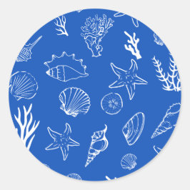 Summer Seashells Frame Beach Wedding Blue Runder Aufkleber