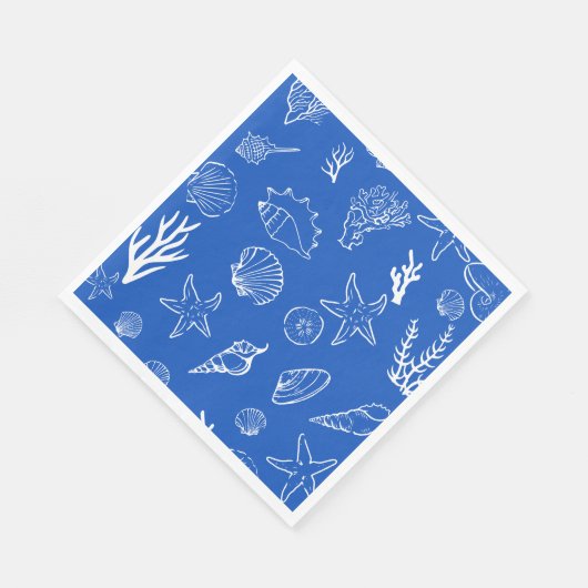 Summer Seashells Frame Beach Wedding Blue Serviette (Ecke)