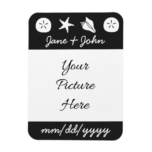 Summer Seashells in Black Rett-the-Date Magnet (Vertikal)