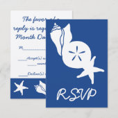 Summer Seashells in Blue RSVP Card Karte (Vorne/Hinten)