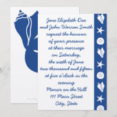 Summer Seashells in Blue Wedding Einladung (Vorne/Hinten)