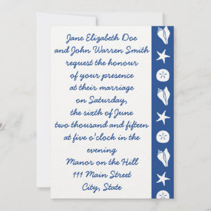 Summer Seashells in Blue Wedding Einladung