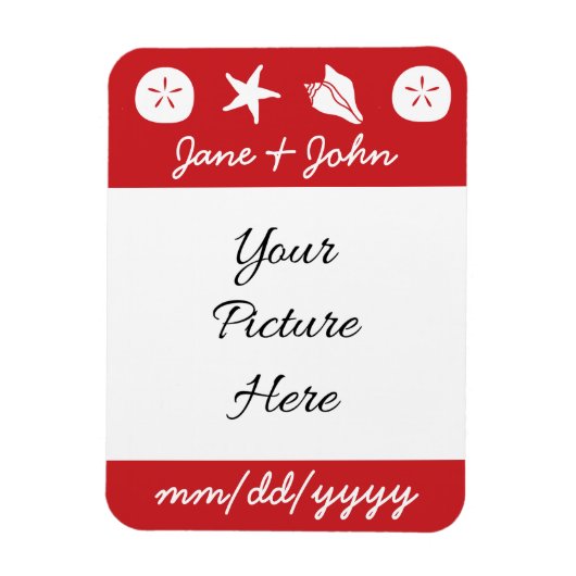 Summer Seashells in Cherry Rett-the-Date Magnet (Vertikal)