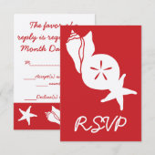 Summer Seashells in Cherry RSVP Card Karte (Vorne/Hinten)