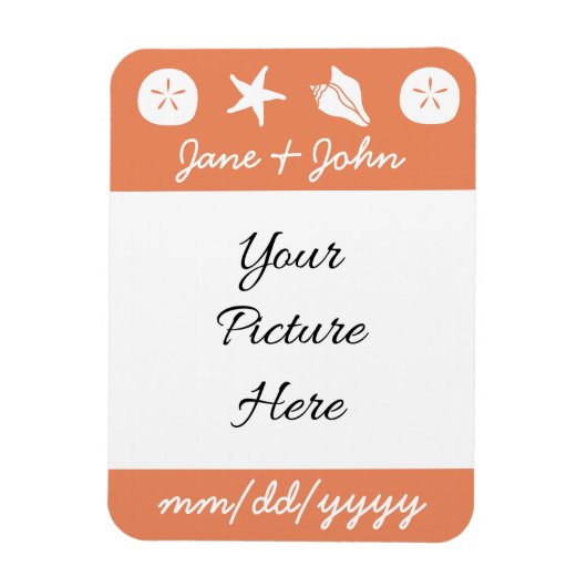 Summer Seashells in Coral Rett-the-Date Magnet (Vertikal)