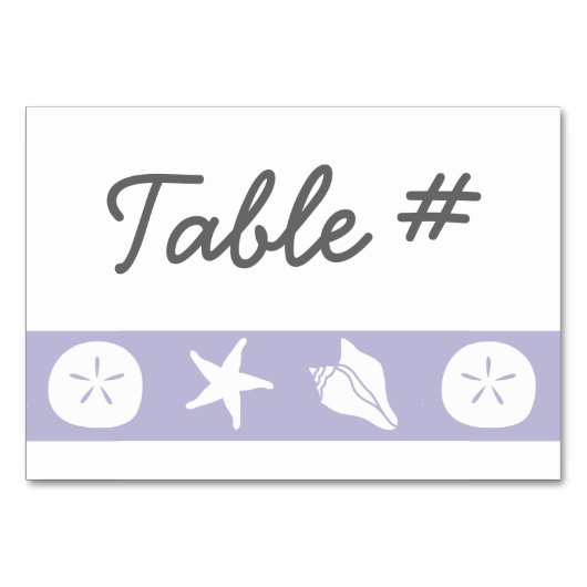 Summer Seashells in Lavendel Table Card Tischnummer (Vorderseite)