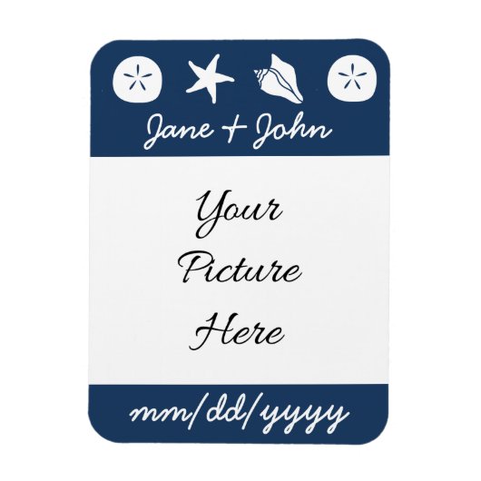 Summer Seashells in Navy Rett-the-Date Magnet (Vertikal)