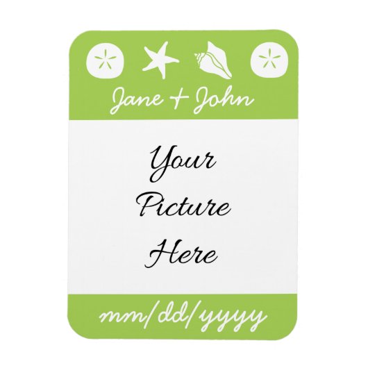 Summer Seashells in Peridot Rett-the-Date Magnet (Vertikal)