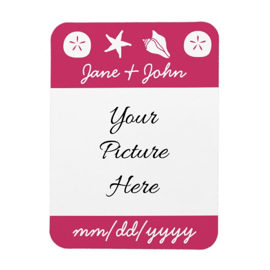 Summer Seashells in Raspberry Rett-the-Date Magnet (Vertikal)