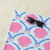 Summer Seashells Pink Bows Personalized Strandtuch (Beispiel)