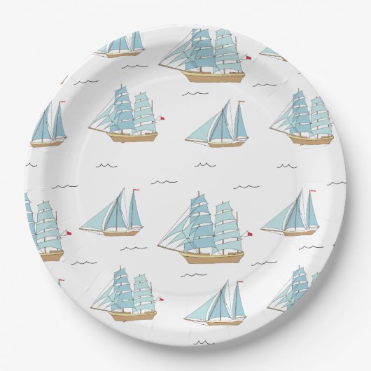 Summer Seatime Niedliche Yachten mit Segel Pappteller (Vorderseite)