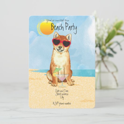 Summer Shiba Inu Beach Party Einladung (Stehend Vorderseite)
