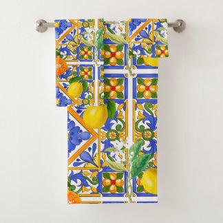 Summer ,Sicilian tiles ,citrus,oranges,majolica Badhandtuch Set