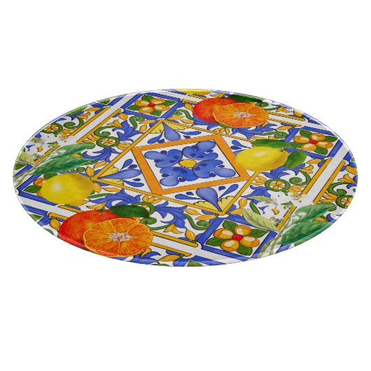 Summer ,Sicilian tiles ,citrus,oranges,majolica Schneidebrett (Ecke)