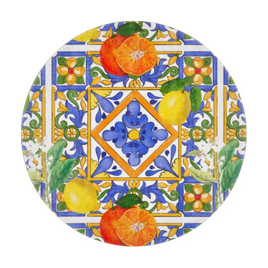 Summer ,Sicilian tiles ,citrus,oranges,majolica   Schneidebrett (Vorderseite)