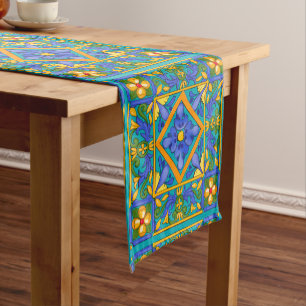 Summer ,Sicilian tiles ,majolica,Mediterranean Kurzer Tischläufer