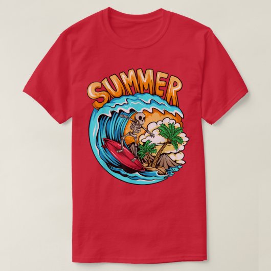 Summer Skeleton Surfing Wave Beach Summer Vacation T-Shirt (Design vorne)