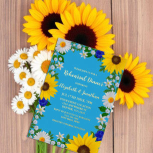 Summer Sky Blue Floral Probe Dinner Folieneinladung