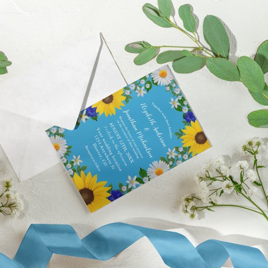 Summer Sky Blue Floral Wedding Einladung
