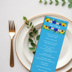 Summer Sky Blue Floral Wedding Menükarte