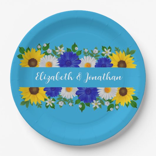 Summer Sky Blue Floral Wedding Pappteller (Vorderseite)