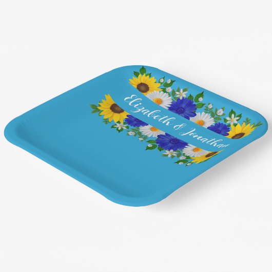 Summer Sky Blue Floral Wedding Pappteller (Gewinkelt)