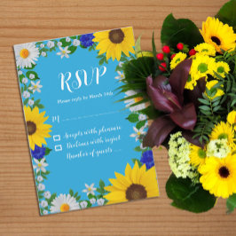 Summer Sky Blue Floral Wedding RSVP Karte