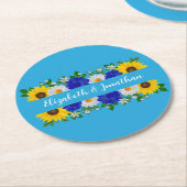 Summer Sky Blue Floral Wedding Runder Pappuntersetzer (Angewinkelt)