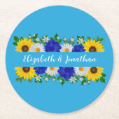 Summer Sky Blue Floral Wedding Runder Pappuntersetzer (Vorderseite)