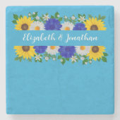 Summer Sky Blue Floral Wedding Steinuntersetzer (Vorderseite)