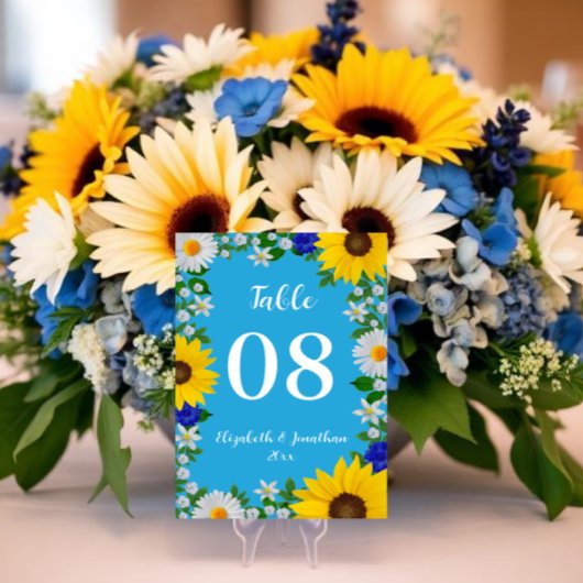 Summer Sky Blue Floral Wedding Tischnummer