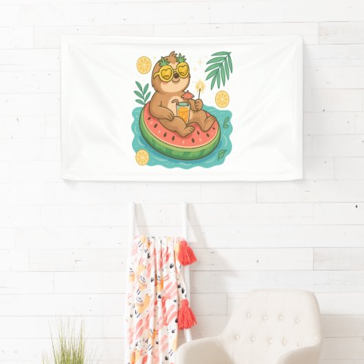 Summer Sloth Pool Floating Banner (Insitu)