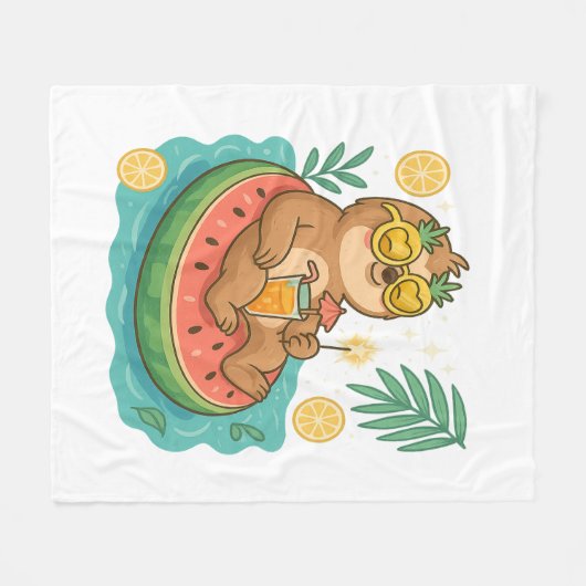 Summer Sloth Pool Floating Fleecedecke (Vorderseite (Horizontal))