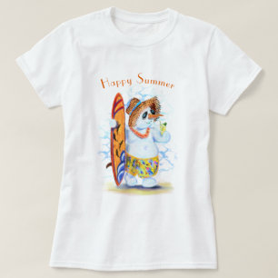 Summer Snowman Surfer trinkt Cocktail Custom Text T-Shirt