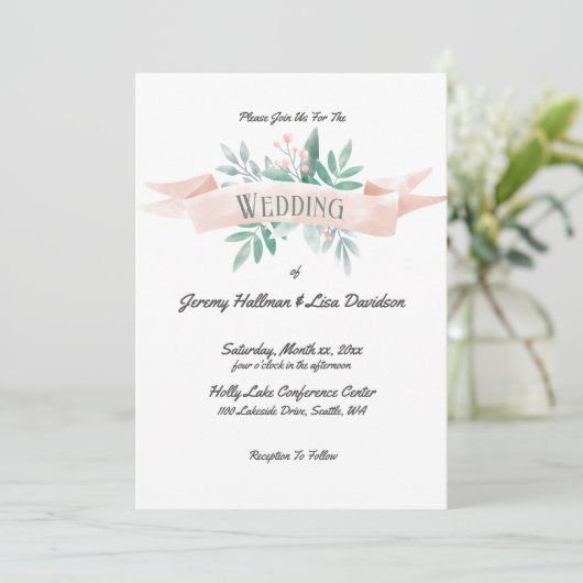 Summer Soft Pink Wedding Einladung (Stehend Vorderseite)