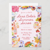 Summer Soiree Einladung Handgezogenes Lebensmittel (Vorne/Hinten)