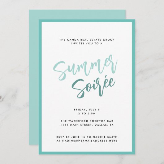 Summer Soiree Modern Script Corporate Summer Party Einladung (Vorne/Hinten)