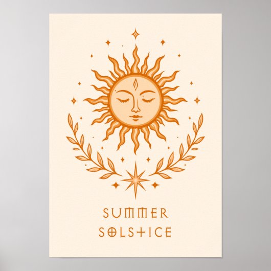 Summer Solstice Celestial Sun Face Botanical Art Poster (Vorne)