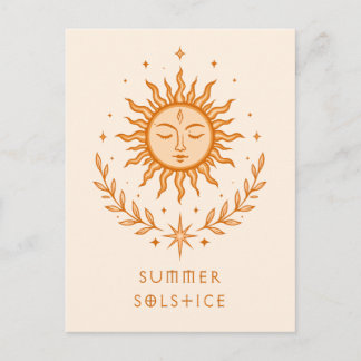 Summer Solstice Celestial Sun Face Botanical Art Postkarte