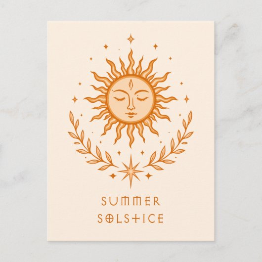Summer Solstice Celestial Sun Face Botanical Art Postkarte (Vorderseite)