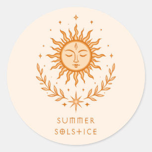Summer Solstice Celestial Sun Face Botanical Art Runder Aufkleber