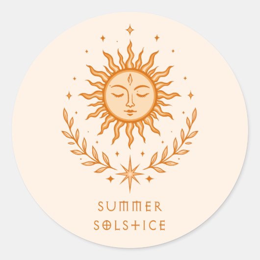Summer Solstice Celestial Sun Face Botanical Art Runder Aufkleber (Vorderseite)