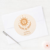 Summer Solstice Celestial Sun Face Botanical Art Runder Aufkleber (Umschlag)